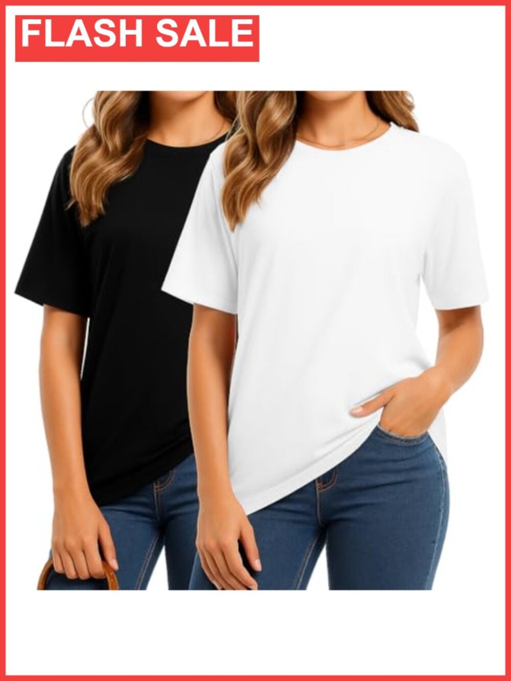 Women's Premium Combed Cotton Crew Neck T-Shirts 2-Pack Relaxed Fit